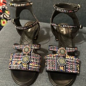 AUTHENTIC CHANEL tweed rainbow sandals